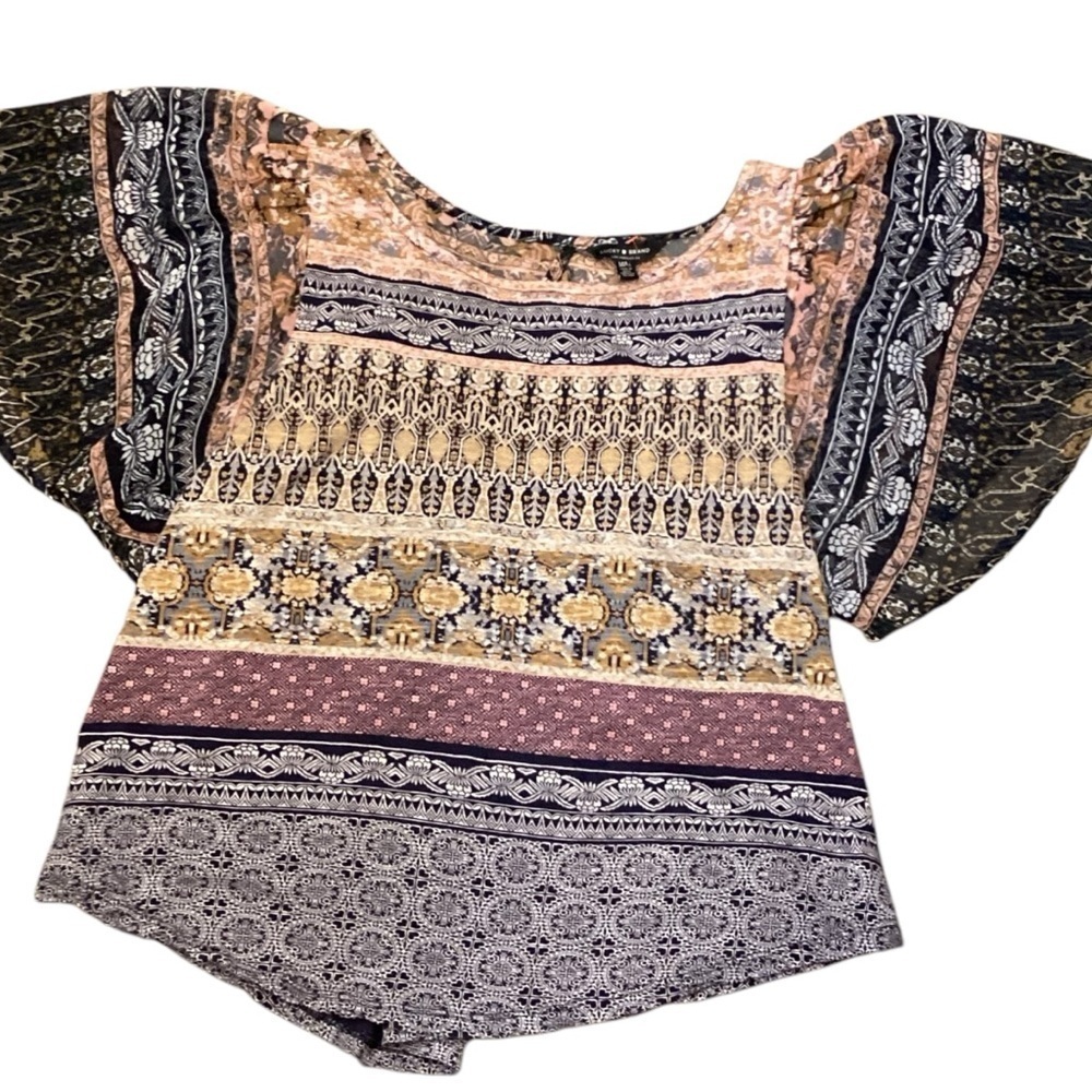 Lucky Brand Mixed Media Flutter Sleeve Top, Medium Style 7W64640